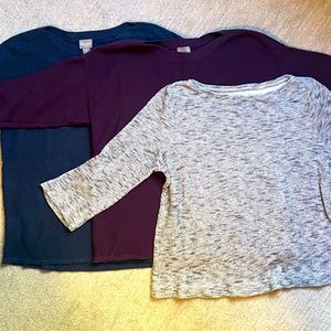 3 lightweight sweaters: 2 size large from Chico’s and 1 J Jill size medium